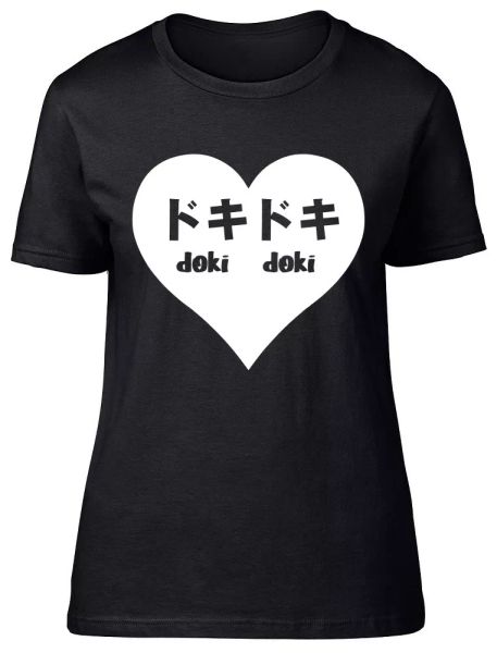 

doki doki sound of heartbeat japanese womens ladies fitted t-shirt, White;black