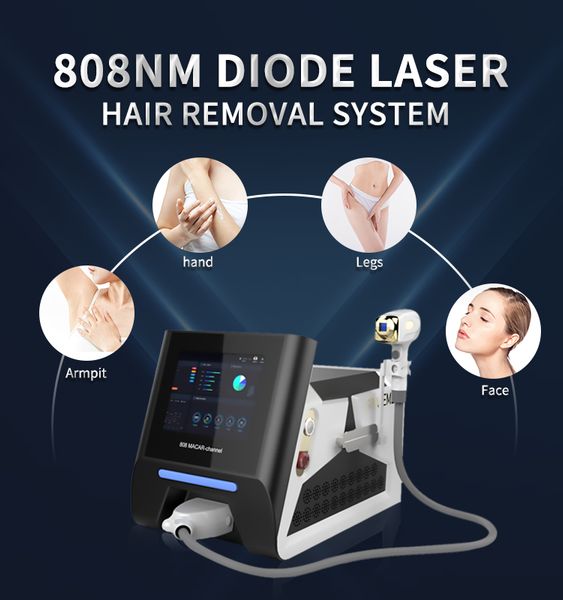 

808nm diode laser painless permanent hair removal laser machine full body fast hair removal spa salon use 600w, Black