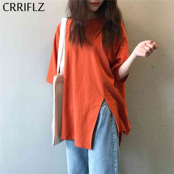 

crriflz solid simple split t shirt women spring loose casual half sleeve 210520, White