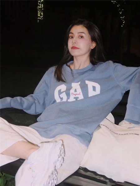 

brand hoodie gap autumn and winter new embroidery lovers same loose sports versatile casual ins style round neck thin sw, Black