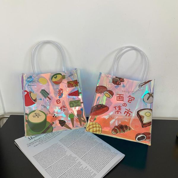 

evening bags female baguette handbags with laser pattern printed tote pvc fabric embossing shoulder underarm for shopping