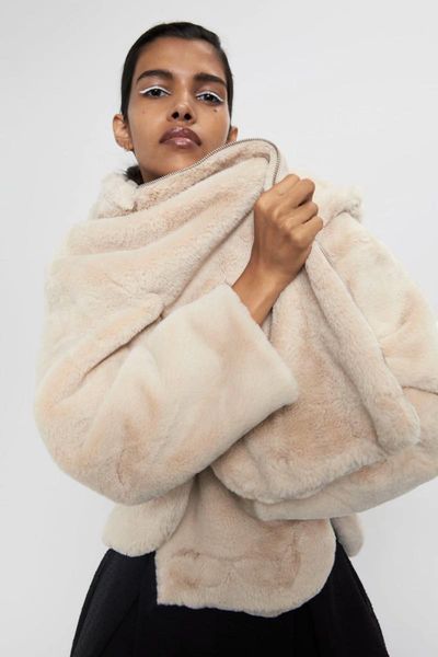 

women's wool & blends 2021 autumn cross border womens dress artificial fur clothing effect coat /40, Black