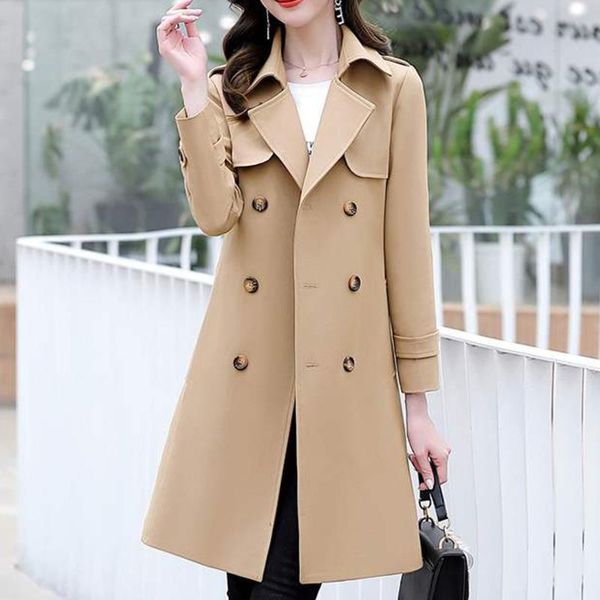 

women's trench coats kywommnz windbreaker women middle and long small autumn 2021 female fashion golden classic british slim coat e3546, Tan;black