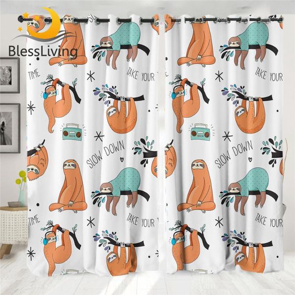 

curtain & drapes blessliving sloth for living room kids cartoon bedroom animal curtains kitchen 1-piece branches leaf rideaux