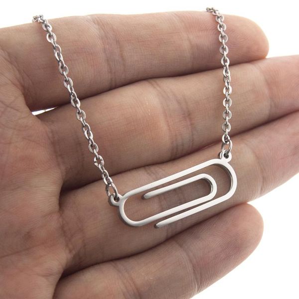 

100% stainless steel paper clip necklace safety pin pendant for women tiny dainty initial collier femme necklaces, Silver