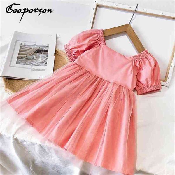 

gooporson vestidos summer clothing little girls clothes cute korean puff sleeve princess dress party birthday kids costume 210715, Red;yellow