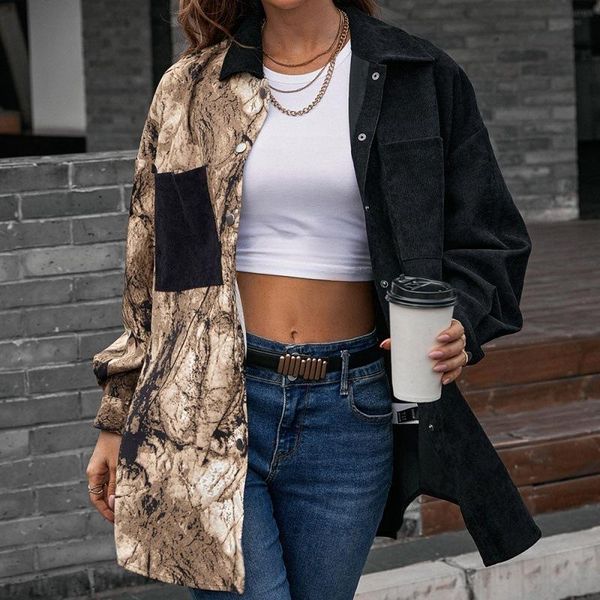 

women's trench coats 2021 autumn and winter windbreaker casual loose leopard print long-sleeved single-breasted shirt plus size womens, Tan;black
