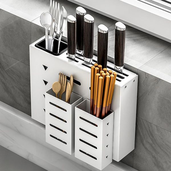

kitchen storage & organization silver aluminum alloy wall mounted stand knife holder cutlery rack spoon forks organizer container with dryin
