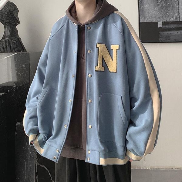

men's jackets baseball uniform korean style trendy loose jacket retro hit color american oversized fashion clothes, Black;brown