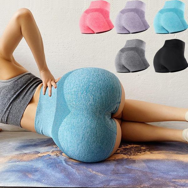 

women's sports shorts, blue high-waisted hip shorts,smooth and soft nylon yoga gym jogging clothing, 5 colors outfit
