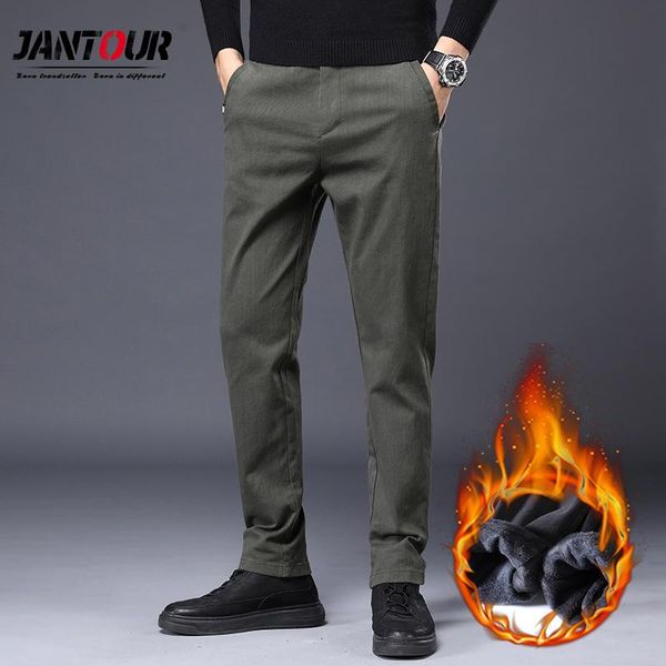 

autumn winter men warm fleece classic black cotton pants mens business long trousers casual work pantalones de hombre 38 men's