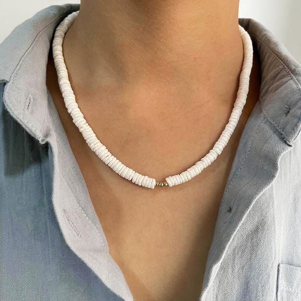 

chains peri'sbox trendy white coral beaded chain choker for women minimalist shell brass bead necklaces summer beach jewellery, Silver