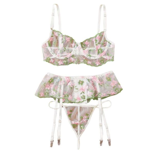

women's swimwear floral print lingerie set with garter transparent panties hight waist exotic ensemble femme mujer, White;black