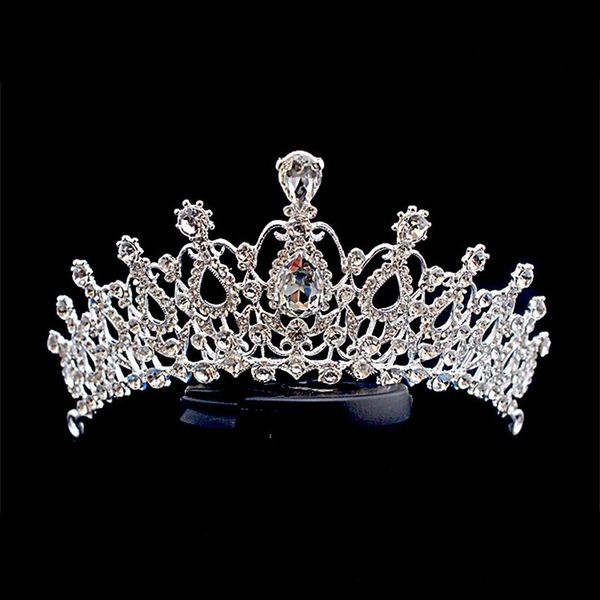 

hair clips & barrettes luxury rhinestone beads baroque heart bridal tiara crown crystal diadem veil tiaras wedding accessories headpieces, Golden;silver