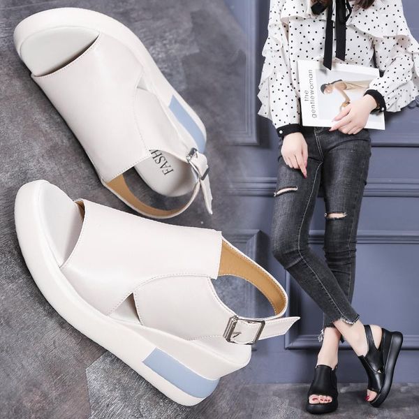 

sandals thick-soled wedge women summer high-heeled fish mouth women's shoes increased platform x855, Black