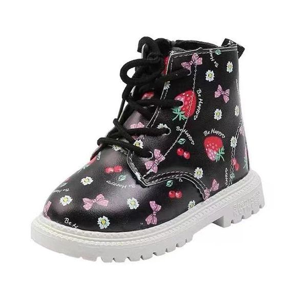 

boots cozulma children autumn winter 1-6 years baby strawberry shoes boys girls kids soft leather size 21-30, Black;grey