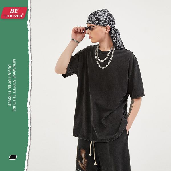 

be men's wear | 2021 summer fried snowflake heavy industry worn-out short sve double-sided high street fashion t-shirt, White;black