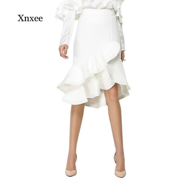 

skirts summerwomen's ruffle skirt spring fashion irregular flounced office party ladies formal high waist elegant club clothing, Black