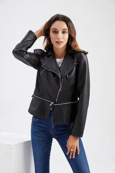 

women's leather & faux spring autumn woman jackets female coat european style streetwear blazers women, Black
