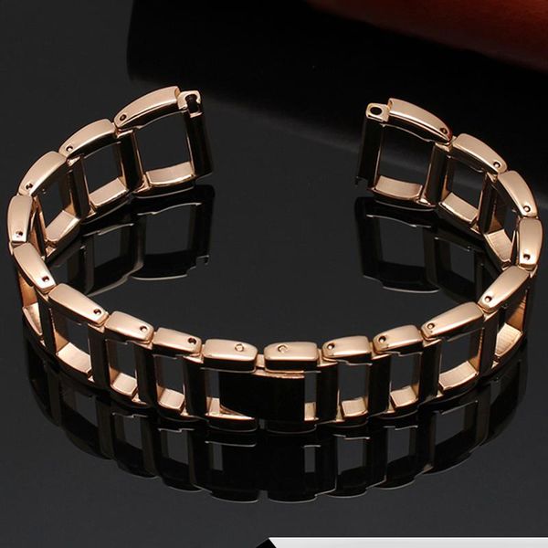 

watch bands solid stainless steel watchband for h-uawei b6 women's chain hollow belt personality wrist strap16mm c-k, Black;brown