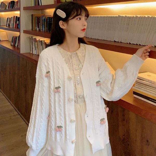 

women's knits & tees 2021 spring autumn women cardigan warm knitted sweater jacket pocket embroidery fashion knit cardigans coat lady l, White