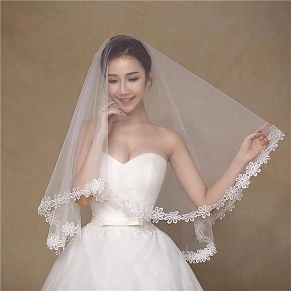 

bridal veils white simple one-layer short wedding veil for bride lace flowers women blusher velos de novia 05486, Black