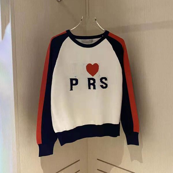 

chaopai d autumn new baseball series red and blue contrast letters love jacquard round neck raglan long sleeve sweater women, White;black