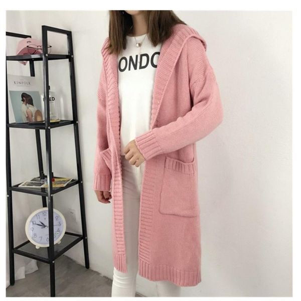 

women's sweaters autumn clothing pattern long solid color loose knitting casual upper garment cardigan, White;black