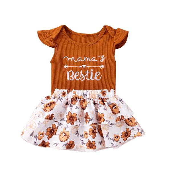 

born infant clothing baby girls short sleeve letter printed romper floral tutu skirt 2pcs toddler kids outfits sets, White