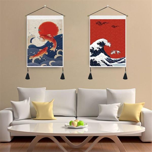 

tapestries koi fish pattern tapestry wall hanging decor wave print bed blanket home decoration mural bedspread bohemian bedroom