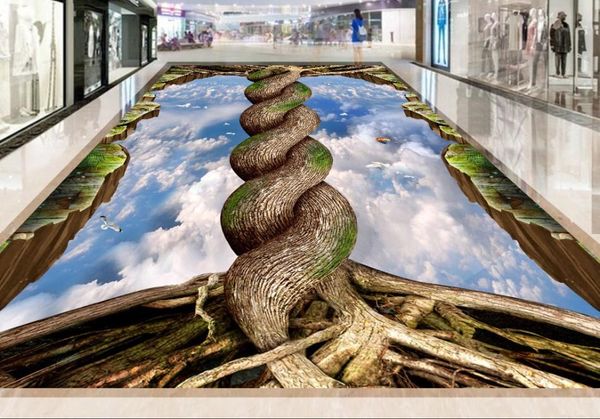 

wallpapers 3d floor painting on the sky in walkway showroom living room pvc waterproof self-adhesive bathroom