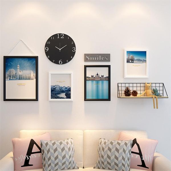 

frames black white wood po frame set vintage 4pcs picture frams+black clock+shelf wall art home decor cornice foto