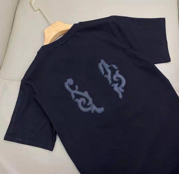 

crosing solid summer neck 2021 embroidery new round cotton black loose couple short sleeves, Gray