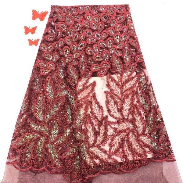 

ribbon latest wine sequins lace fabric african french embroidery for wedding women dress, Pink;blue