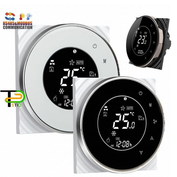 

smart home control eu mbus rs485 2p/4p fan switch thermostat for 24v/110-240vac adjustable digital temperature controller