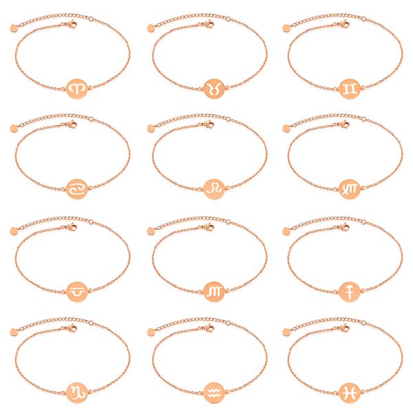 

2021 fashion twelve constellation titanium steel bracelet women for christmas gift fee jewelry box, Golden;silver