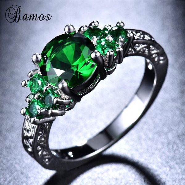

wedding rings bamos female male green zircon ring vintage crystal ladies 925 sterling sliver filled jewelry for women, Slivery;golden
