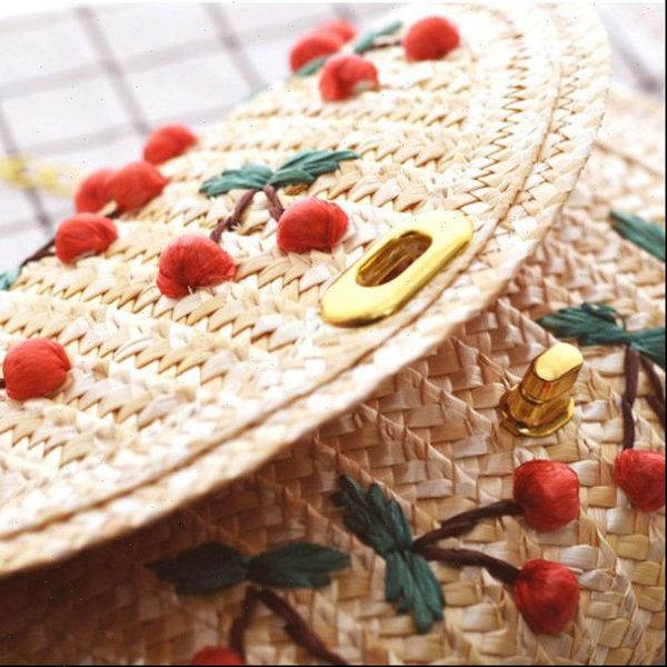 

fashion summer women wallet fruit cherry straw handbag beach bag for lady messenger purse clutch, Red;black