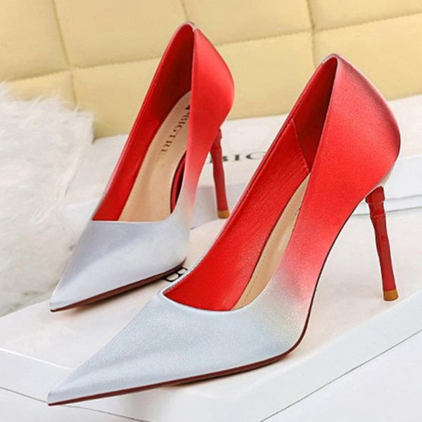 

dress shoes high heel pumps women's fashion sweet heels stiletto pointed toe satin color matching, Black