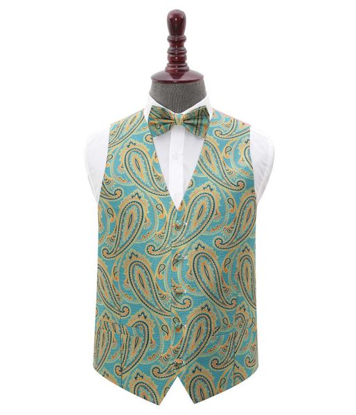 

men's vests navy paisley 100% polyester dress vest bowtie set dark blue jacquard suit male waistcoat for wedding formal jacket, Black;white