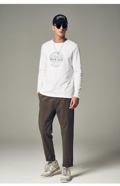 

men's t-shirts 4278 2021 autumn cotton trendy american casual printing round neck long-sleeved t-shirt, White;black