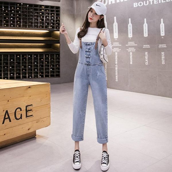 

women's jumpsuits & rompers women vintage casual loose denim for 2021 ladies retro overalls jeans woman dungarees 20476, Black;white