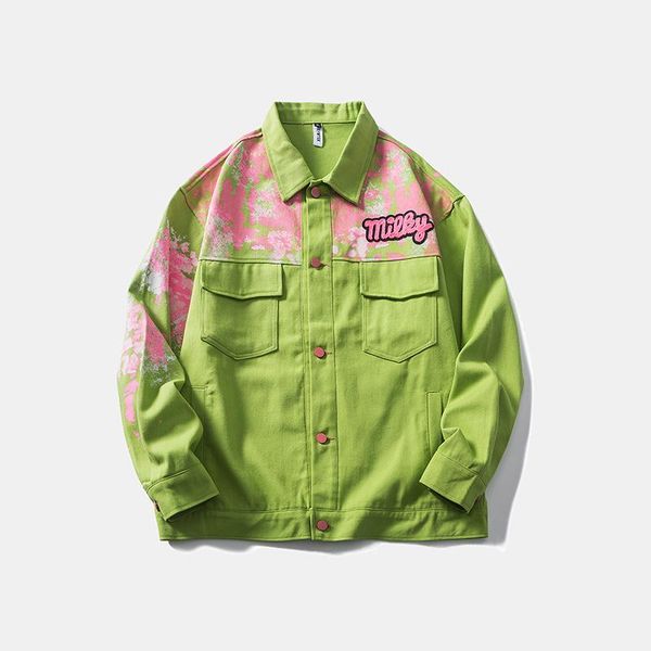 

men's jackets color block lapel washed retro mens and womens jeans oversize streetwear harajuku loose couple denim coat, Black;brown