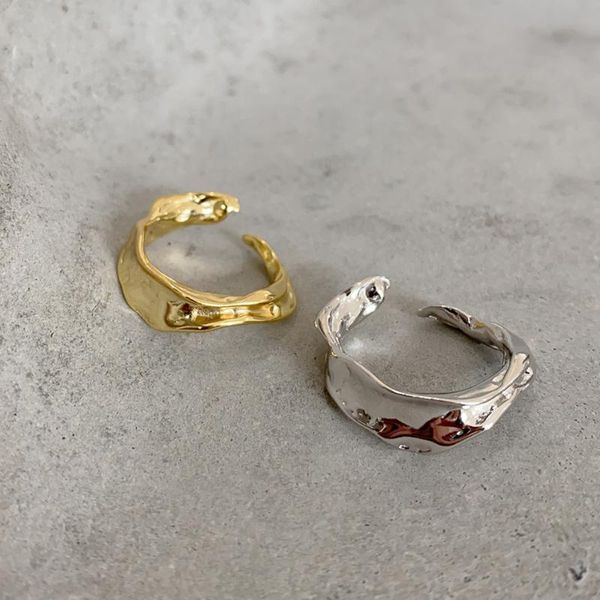 

cluster rings niche design sense 925 sterling silver claw ring female ins opening irregular concave and convex index finger shaped, Golden;silver