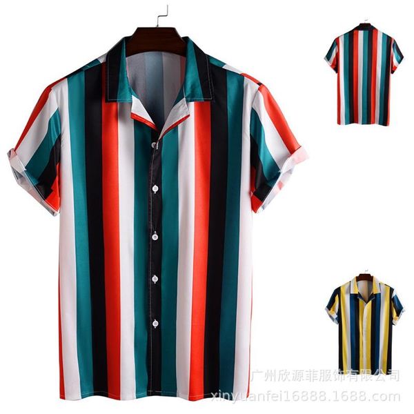 

men's casual shirts 2021 striped shirt teen short sleeve, White;black