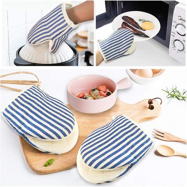 

pair cute non-slip yellow gray cotton fashion kitchen cooking microwave gloves baking bbq potholders oven mitts