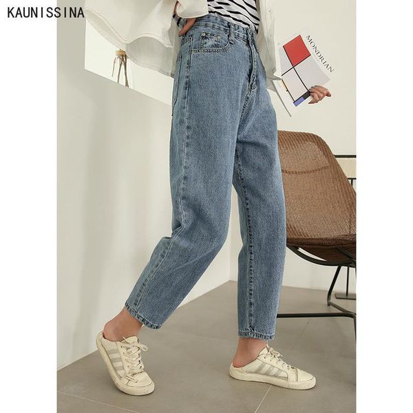 

women's jeans women harem casual denim pants boyfriends girls retro trousers pockets wide leg ankle-length, Blue