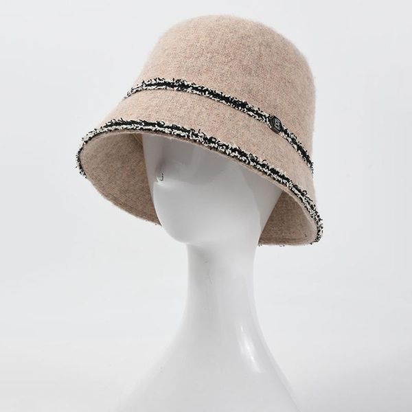 

wide brim hats women elegant winter wool blend warm bucket hat black beige solid basin cap vintage fisherman female autumn accessories, Blue;gray