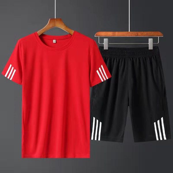 

gym clothing men two-piece round collar short sleeve t-shirt and shorts set in the summer of 2021, White;black