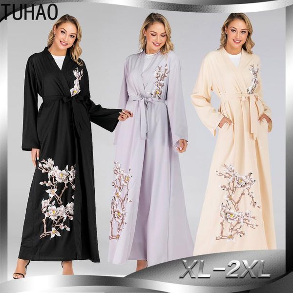 

casual dresses tuhao luxious femme robe autumn winter polyester women sashes embroidery dress full sleeve ladies cardigan lw20, Black;gray